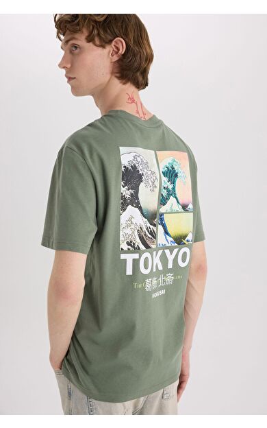 DeFacto Art Hokusai Regular Fit Bisiklet Yaka Baskılı Kısa Kollu Tişört