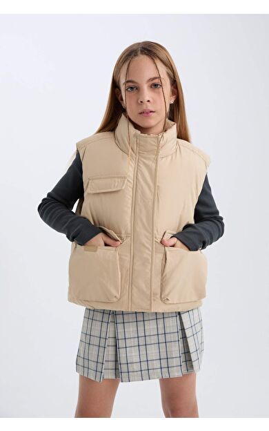 DeFacto Kız Çocuk Su İtici Dik Yaka Fermuarlı Cepli Şişme Yelek