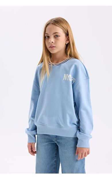 DeFacto Kız Çocuk Relax Fit V Yaka Sweatshirt
