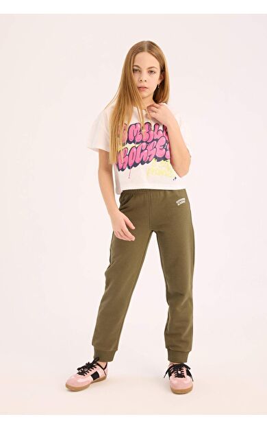 DeFacto Kız Çocuk Beli Paçası Lastikli Baskılı Jogger Eşofman Altı D7011A824WNKH438