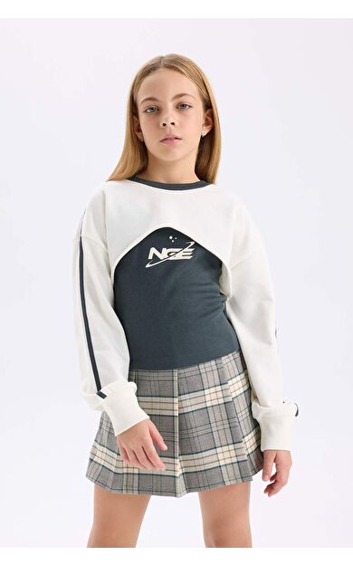 DeFacto Kız Çocuk Bisiklet Yaka Dijital Baskılı Sweatshirt