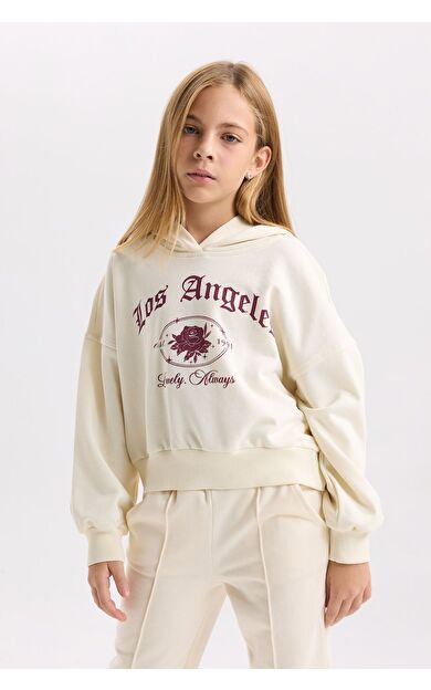 DeFacto Kız Çocuk Oversize Fit Kapüşonlu Hayvan Desenli Sweatshirt