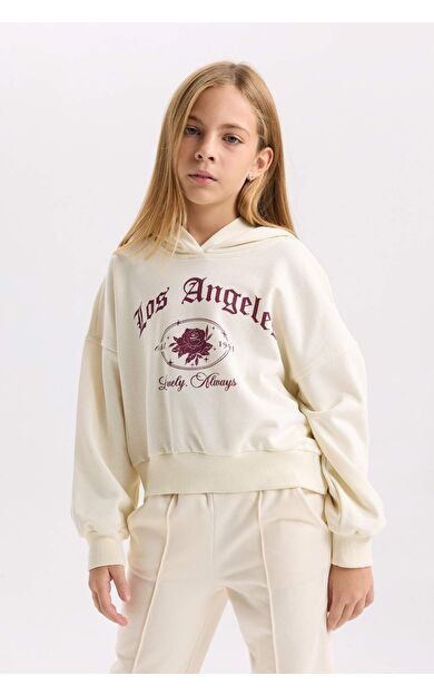 DeFacto Kız Çocuk Oversize Fit Kapüşonlu Hayvan Desenli Sweatshirt