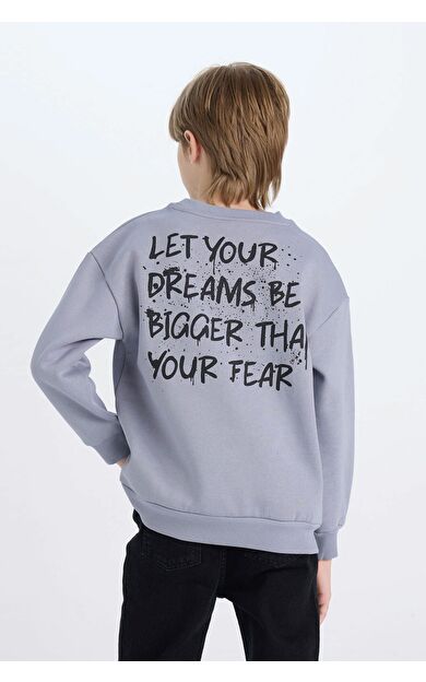 DeFacto Erkek Çocuk Oversize Fit Geniş Kalıp Bisiklet Yaka Sırt Baskılı Kalın Sweatshirt D7076A824WNPR248