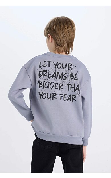 DeFacto Erkek Çocuk Oversize Fit Geniş Kalıp Bisiklet Yaka Sırt Baskılı Kalın Sweatshirt D7076A824WNPR248