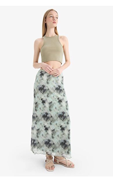Coool A Form Desenli Normal Bel Penye Astar Tül Maxi Etek D7077AX25AUKH459