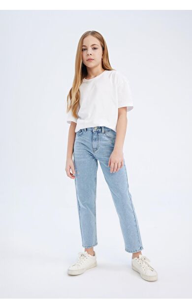 DeFacto Kız Çocuk Mom Fit Standart Paça Jean Pantolon