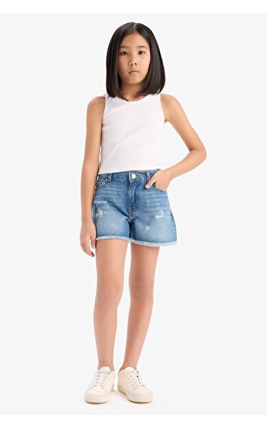 DeFacto Kız Çocuk Yırtık Detaylı Pamuklu Jean Şort D7107A825SMNM28