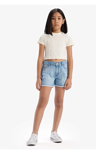 DeFacto Kız Çocuk Yırtık Detaylı Pamuklu Jean Şort D7107A825SMNM39