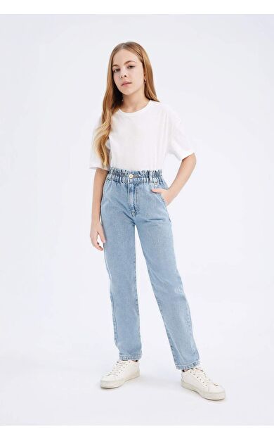 Kız Çocuk Paperbag Jogger Paça Pamuklu Jean Pantolon