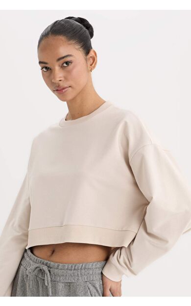 DeFactoFit Bisiklet Yaka Basic Düz  Sporcu Sweatshirt