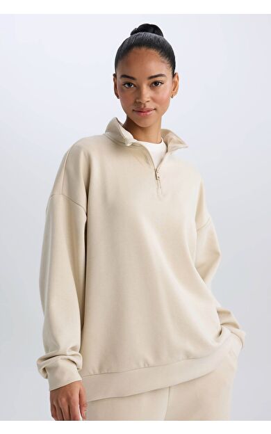 DeFacto DeFactoFit Standart Fit Yarım Fermuarlı Skuba Dalgıç Kumaş Sporcu Sweatshirt