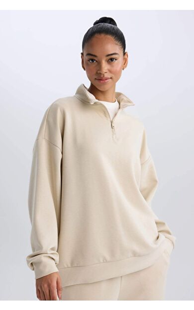 DeFacto DeFactoFit Standart Fit Yarım Fermuarlı Skuba Dalgıç Kumaş Sporcu Sweatshirt
