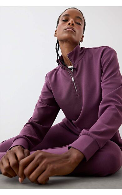 DeFactoFit Oversize Geniş Kalıp Yarım Fermuarlı Dik Yaka Modal Sporcu Sweatshirt D7126AX25AUBR492