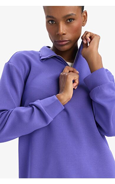 DeFactoFit Oversize Geniş Kalıp Yarım Fermuarlı Dik Yaka Modal Sporcu Sweatshirt D7126AX25SPPR273