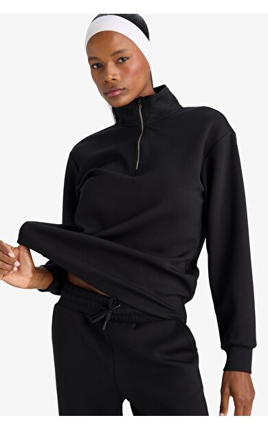 DeFacto Oversize Geniş Kalıp Yarım Fermuarlı Modal Sporcu Sweatshirt