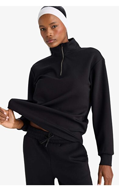 Oversize Geniş Kalıp Yarım Fermuarlı Modal Sporcu Sweatshirt