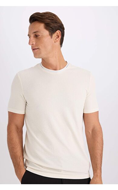 DeFacto Slim Fit Dar Kesim Bisiklet Yaka Kısa Kollu Krinkıl Tişört D7225AX25SPER85