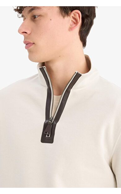 DeFacto Regular Fit Dik Yaka Yarım Fermuarlı Basic Düz Sweatshirt D7226AX25SPER37