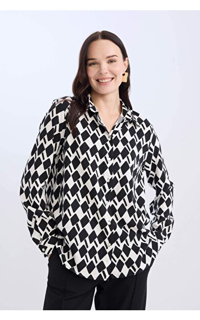 DeFacto Regular Fit Desenli Uzun Kollu Gömlek D7229AX25SPBK81