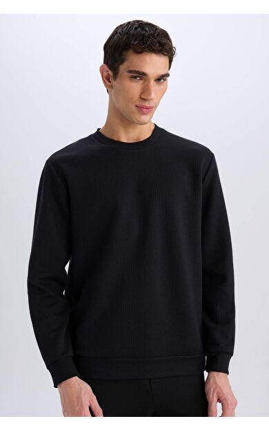 DeFacto Regular Fit Bisiklet Yaka Basic Düz Sweatshirt D7231AX25SPBK81