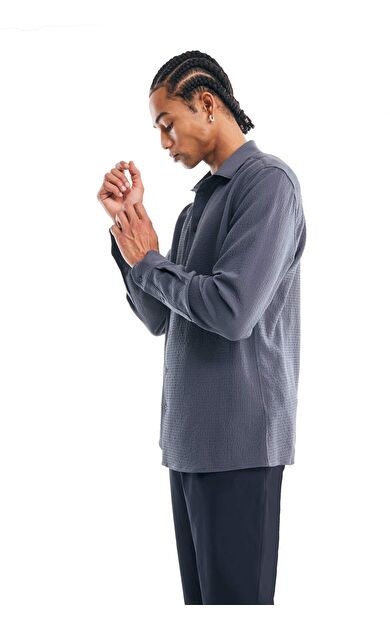 DeFacto Modern Fit Polo Yaka Dokuma Uzun Kollu Gömlek D7246AX25SPGR499