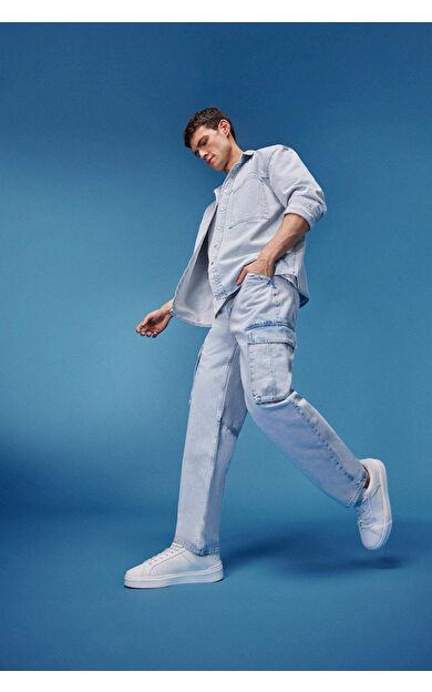 DeFacto Relax Fit Geniş Paça Kargo Cepli Pamuklu Jean Pantolon