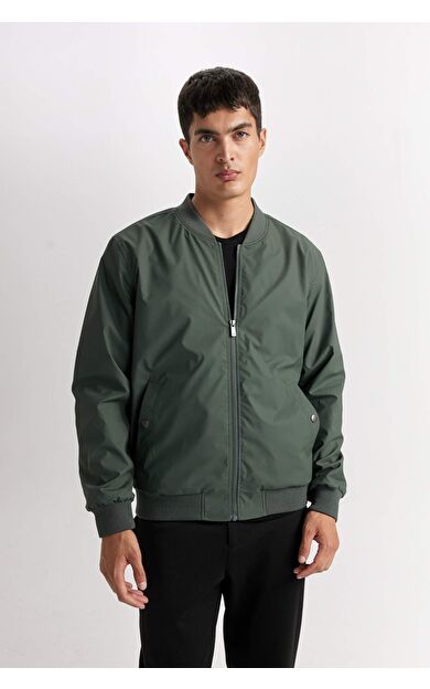 DeFacto Slim Fit Bomber Mont Ceket Kolej Yaka Dar Kesim Fermuarlı Çift Cepli Mevsimlik Hafif
