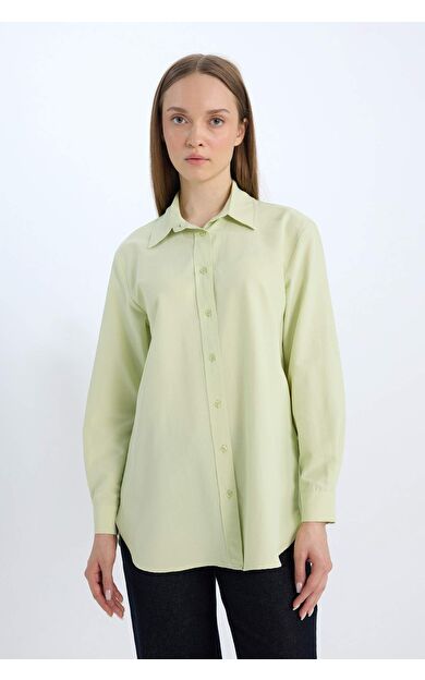 DeFacto Relax Fit Basic Düz Poplin Uzun Kollu Gömlek Tunik