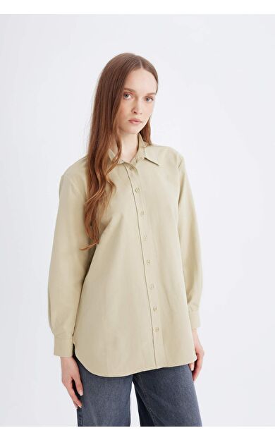 Relax Fit Basic Düz Poplin Uzun Kollu Gömlek Tunik