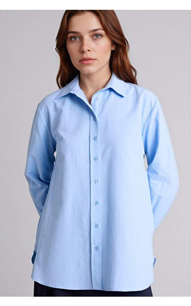 DeFacto Relax Fıt Gömlek Yaka Poplin Uzun Kollu Tunik