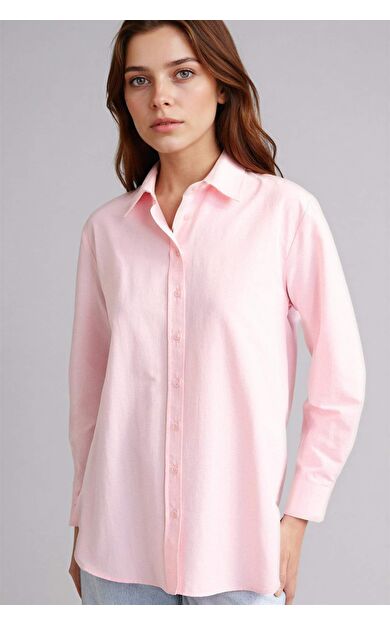 DeFacto Relax Fıt Gömlek Yaka Poplin Uzun Kollu Tunik