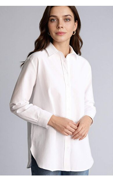 DeFacto Relax Fıt Gömlek Yaka Poplin Uzun Kollu Tunik