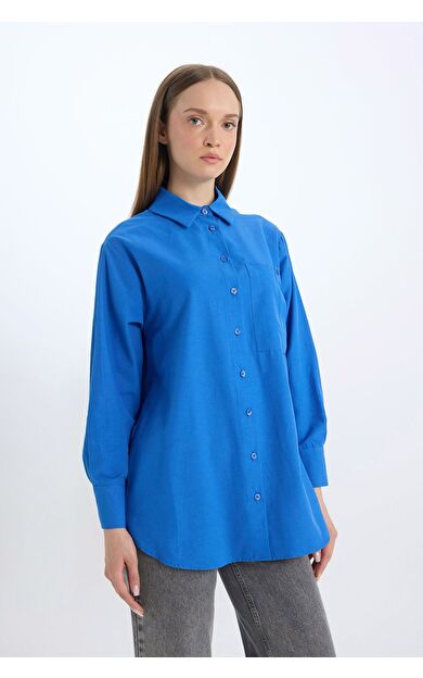 DeFacto Relax Fit Poplin Uzun Kollu Tunik