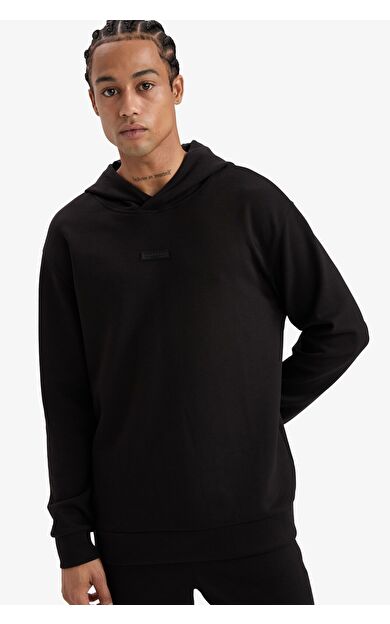 DeFacto DeFactoFit Standart Fit Kapüşonlu Skuba Dalgıç Kumaş Sporcu Sweatshirt D7364AX25SPBK81