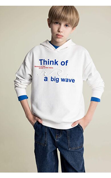 DeFacto Erkek Çocuk Oversize Geniş Kalıp Kapüşonlu Baskılı Sweatshirt D7400A825SPER98