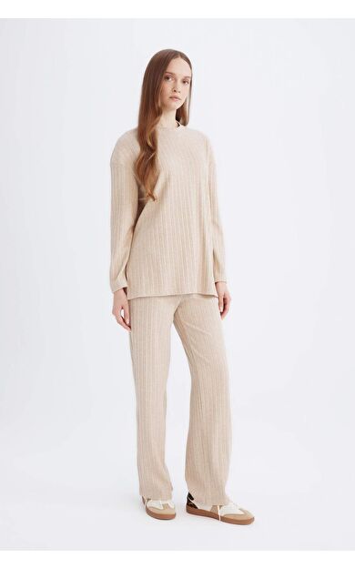 DeFacto Regular Beli Lastikli Basic Düz Fit Fitilli Kaşkorse Geniş Paça Pantolon