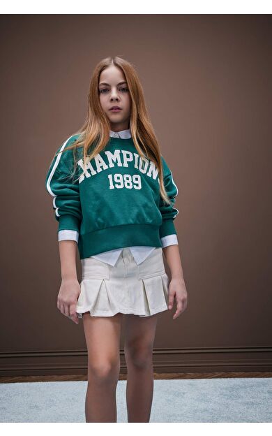 DeFacto Kız Çocuk Relax Fit Bisiklet Yaka Baskılı Sweatshirt D7442A825SPGN259