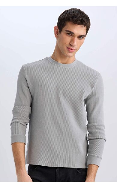 DeFacto Regular Fit Bisiklet Yaka Uzun Kollu Waffle Tişört D7504AX25SPGR516
