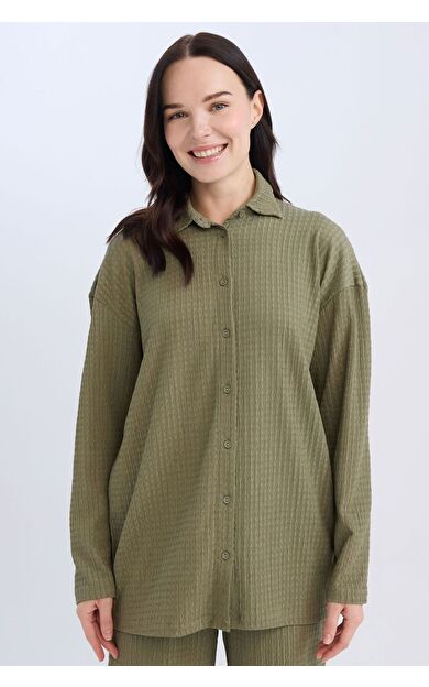 DeFacto Traditional Relax Fit Polo Yaka Bürümcük Uzun Kollu Tişört D7520AX24AUKH82