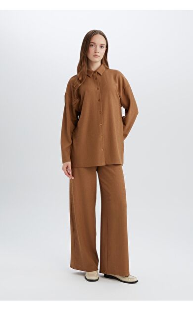 DeFacto Straight Fit Beli Lastikli Basic Düz Bürümcük Geniş Paça Pantolon
