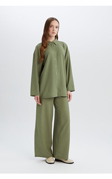 DeFacto Straight Fit Beli Lastikli Basic Düz Bürümcük Geniş Paça Pantolon