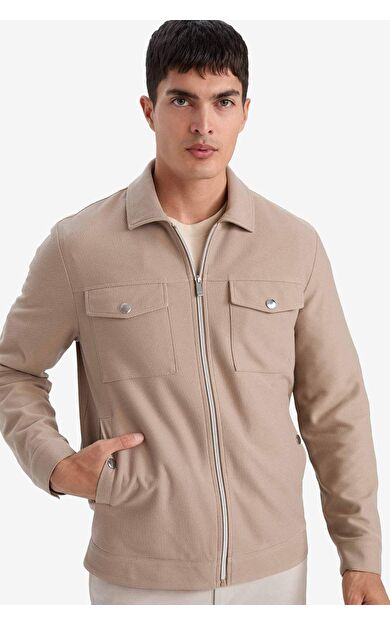 Slım Fıt Polo Yaka Astarlı Fermuarlı Mont