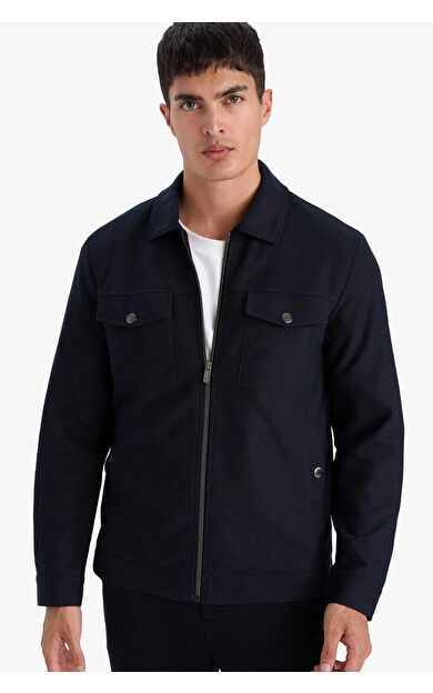 Slım Fıt Polo Yaka Astarlı Fermuarlı Mont