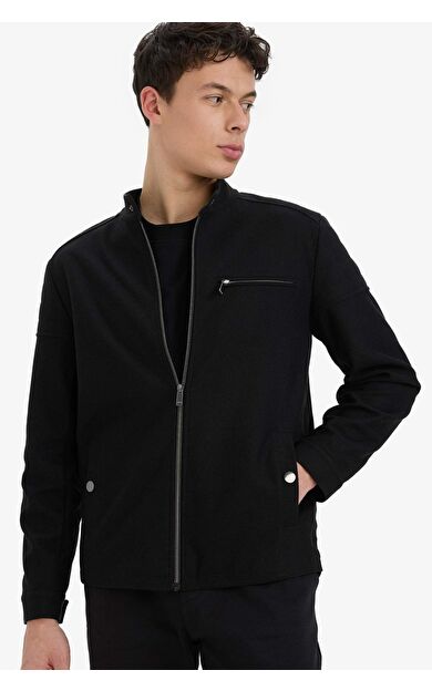 Slim Fit Dar Kesim Dik Yaka Fermuarlı Mont D7534AX25AUBK27