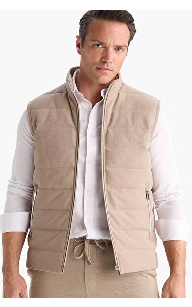 Slim Fit Dar Kesim Dik Yaka Astarlı Fermuarlı Cepli Mevsimlik Baharlık Yelek