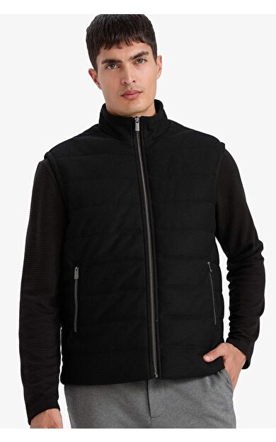 Slım Fıt Dik Yaka Astarlı Fermuarlı Yelek