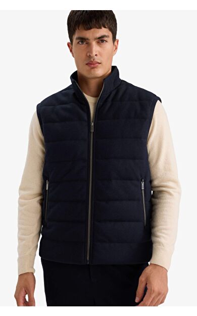 Slım Fıt Dik Yaka Astarlı Fermuarlı Yelek