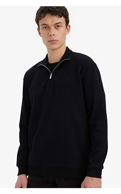 DeFacto Comfort Fit Dik Yaka Waffle Sweatshirt D7543AX25SPBK81