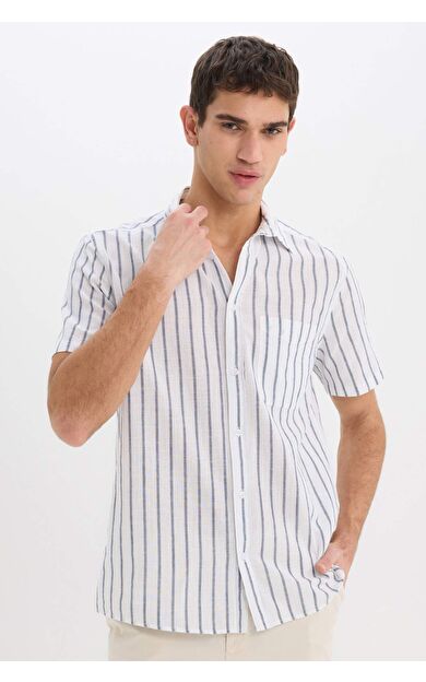 DeFacto Regular Fit Polo Yaka Pamuklu Çizgili Kısa Kollu Gömlek